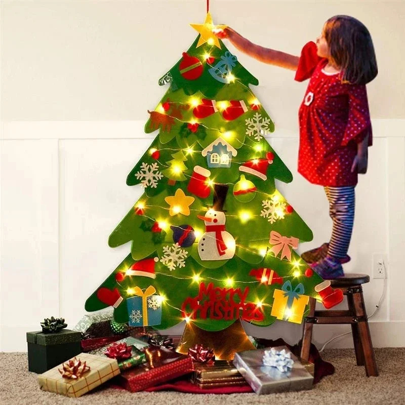 33pcs DIY Felt Christmas Tree with LED light 3D Toddler Wall Felt ...