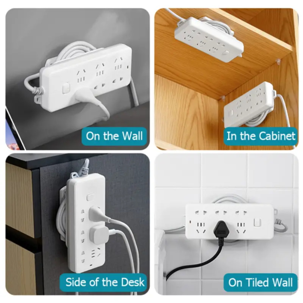 Self-Adhesive Power Strip Holder with Cable Organizer, Wall Mount Punch ...