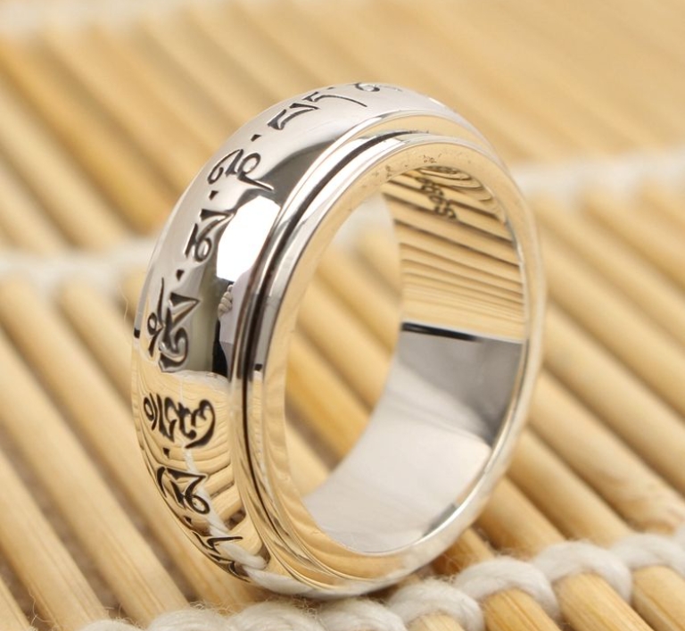 【现货】Retro 999 Sterling Silver Male Index Finger Six Character Truth ...