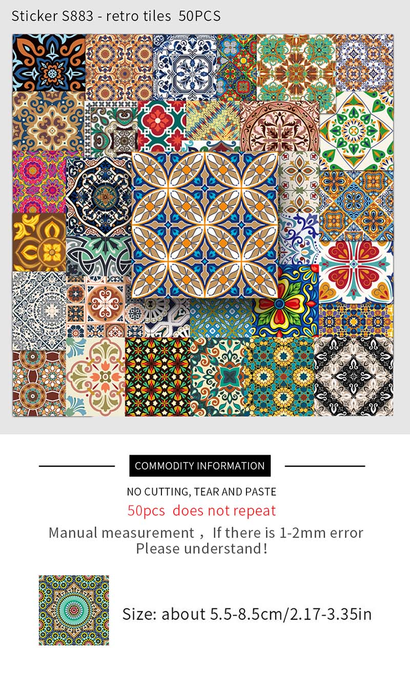 50pcs Retro Tile Series Graffiti Stickers for Helmet Desktop Wall ...
