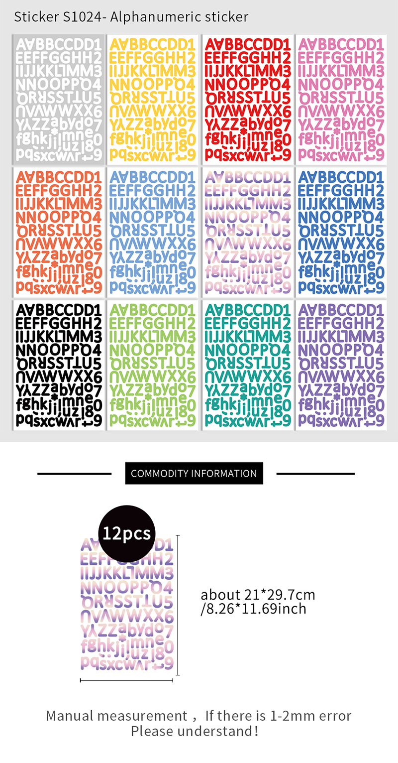 A4 Size Alphabet Stickers 12 Color English Letter And Number ...