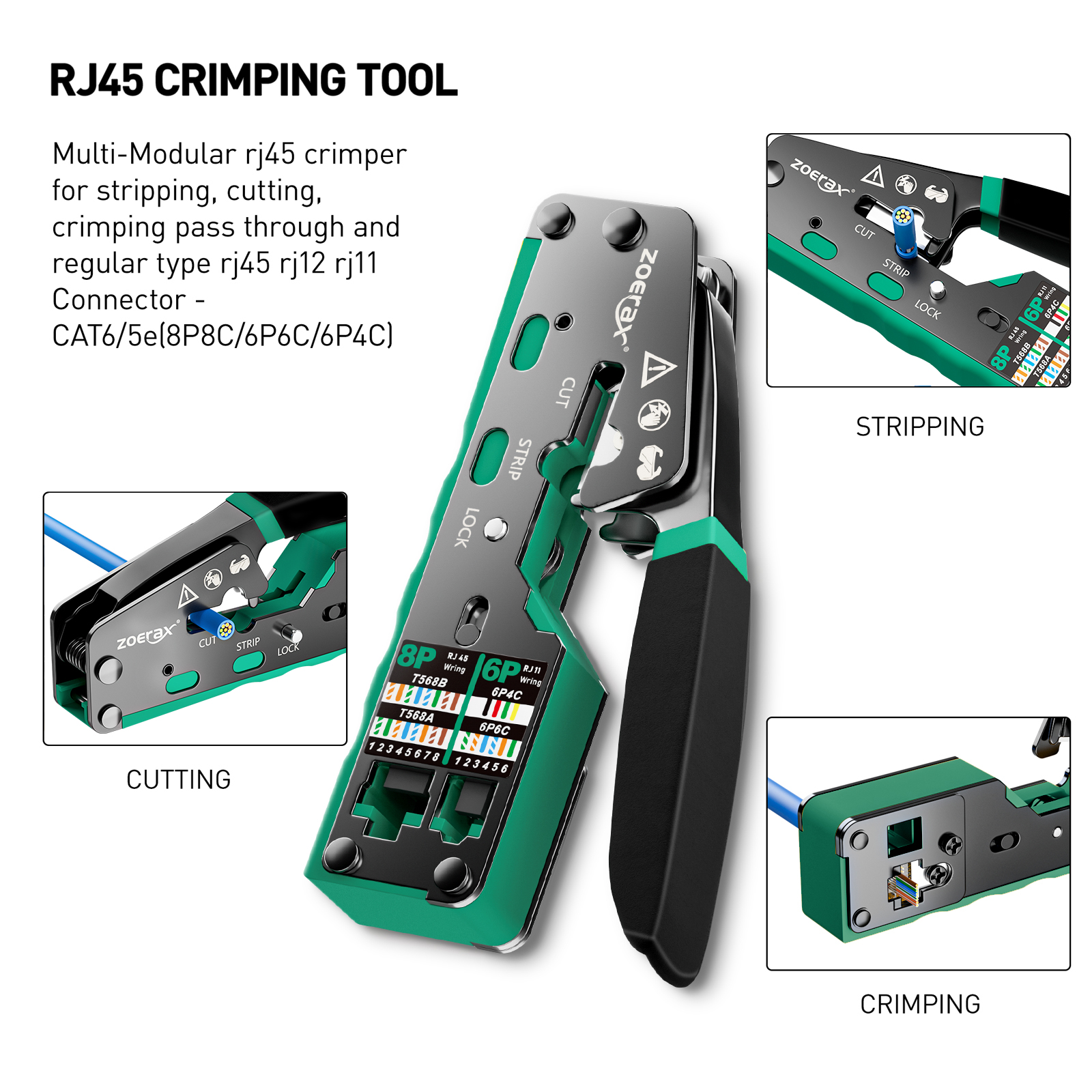 ZOERAX Rj45 Crimping Tool Kit for CAT5 Cat5e Cat6 Modular Connectors ...