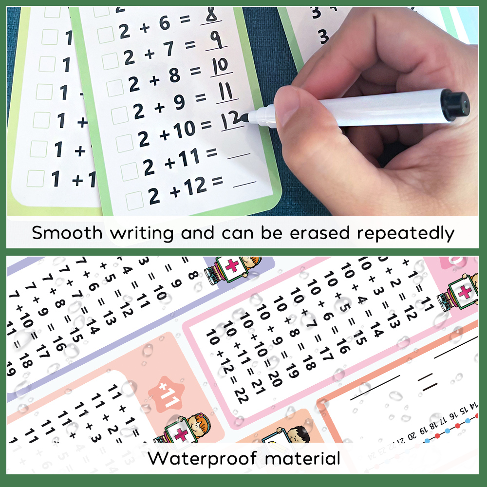 15 PCS Double Sided Addition Flashcards Set Reusable Math 1-12 Practice ...