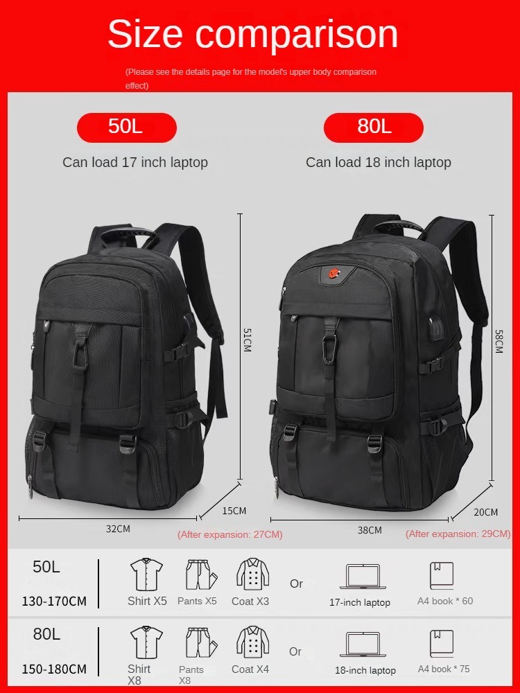 COD 50-80L Men's travel backpack for clothes, 17 inch laptop backpack ...