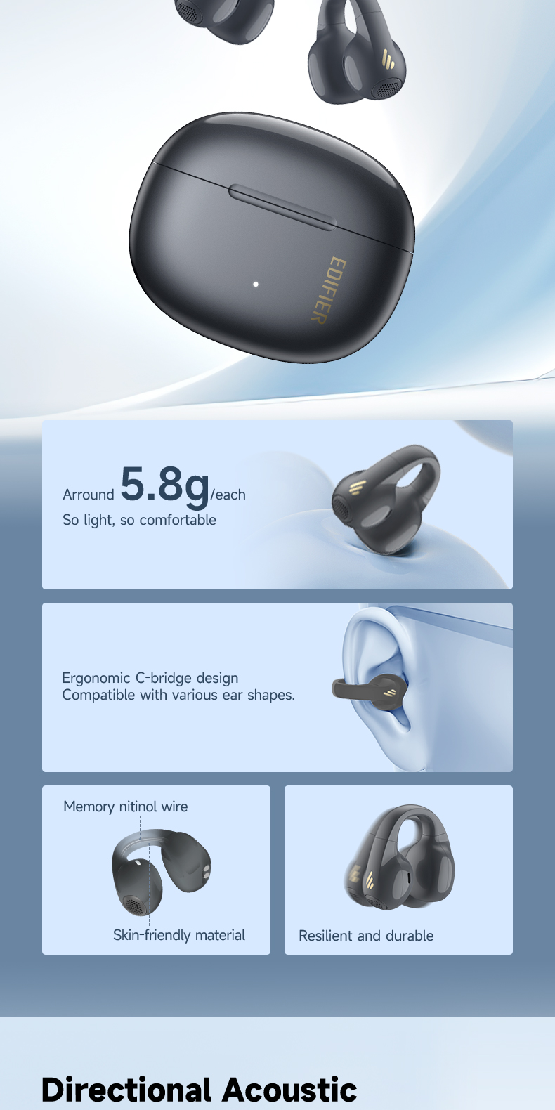 Edifier R1 Bluetooth 5.4 Open-ear Earphones Ear Clip True Wireless ...