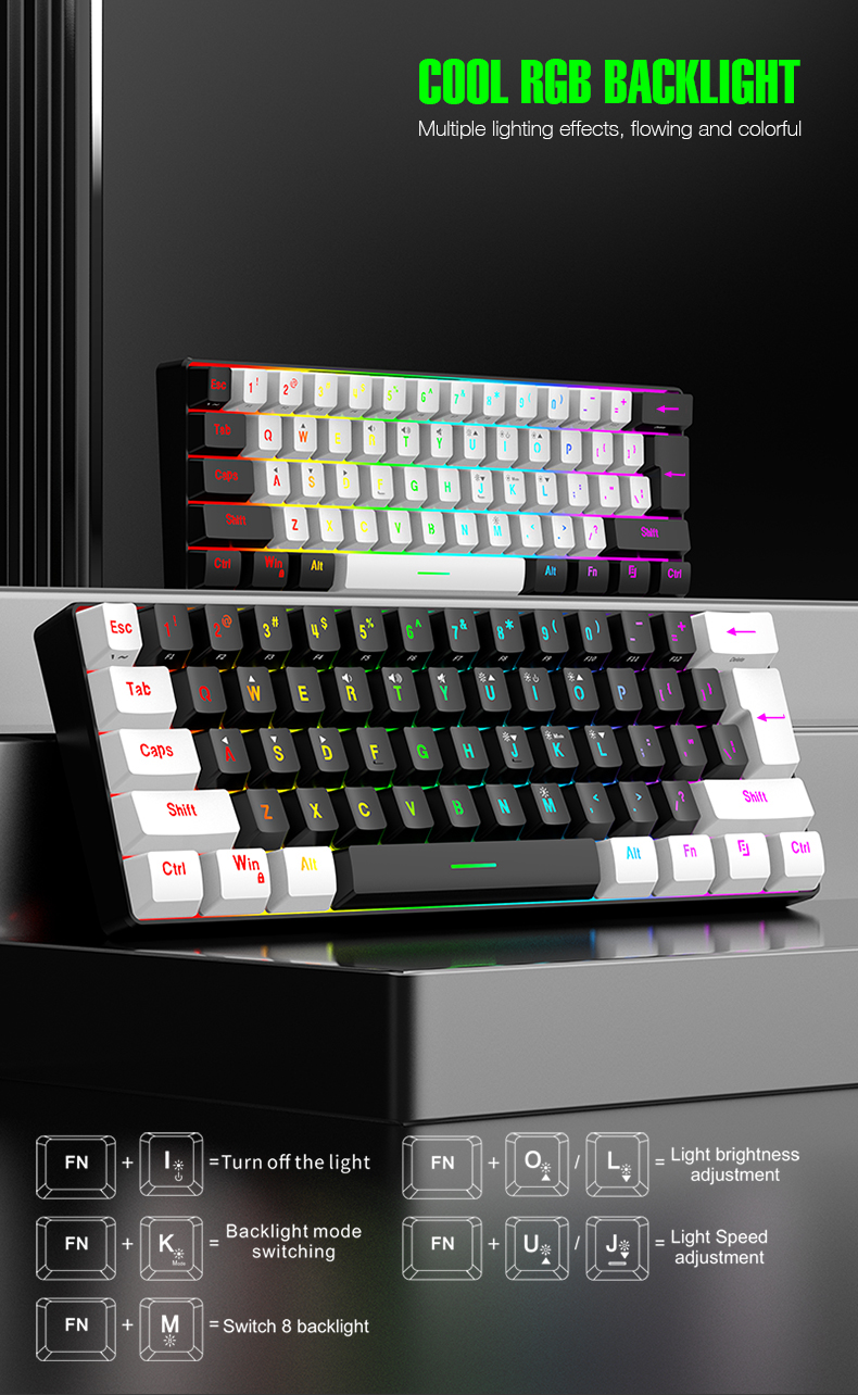 Number Keyboard Gaming 61 Keys RGB Backlight Mini Compact USB-C ...