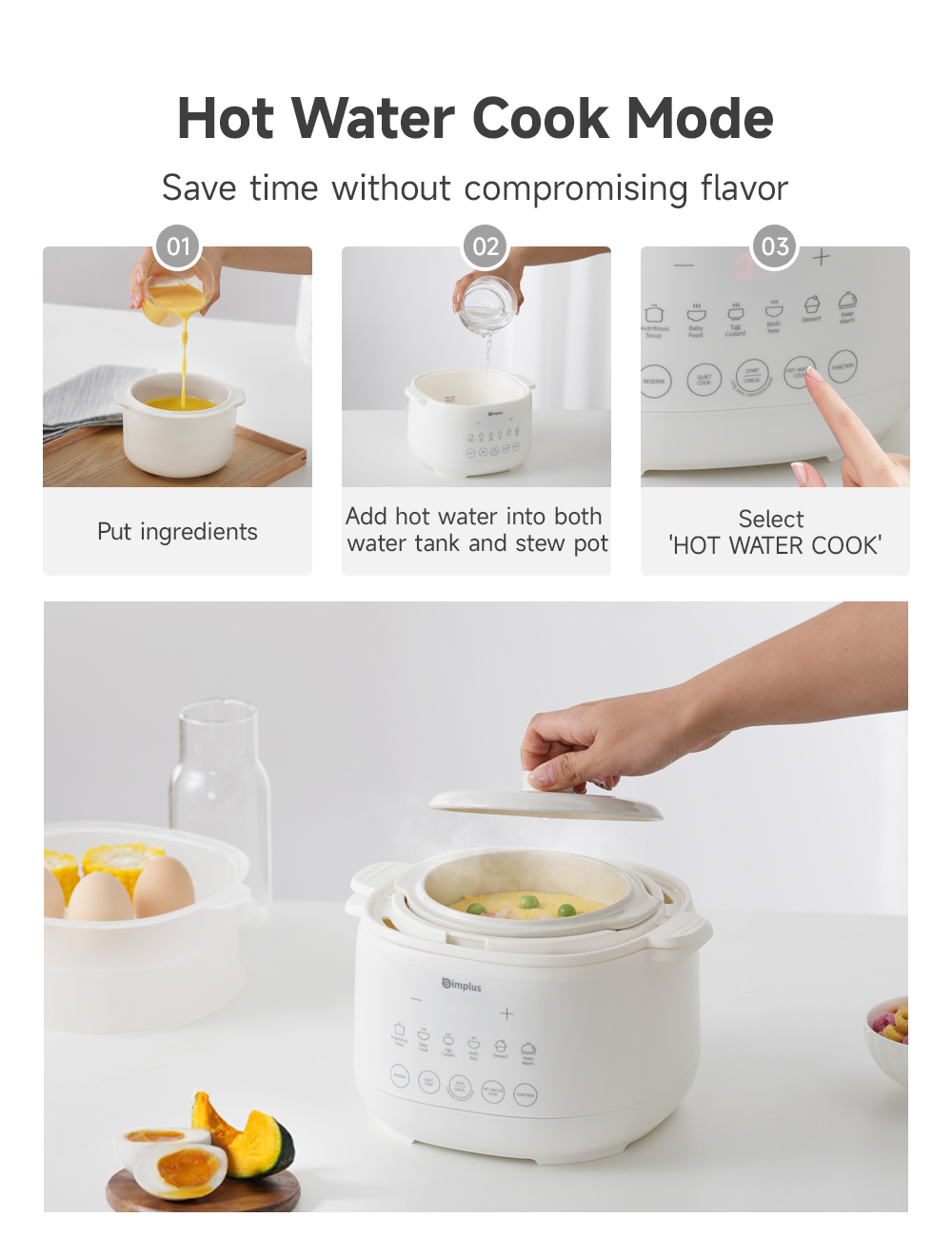 Simplus Electric Slow Cooker | 1L Stew Pot | 8H Auto Keep Warm | 24H ...