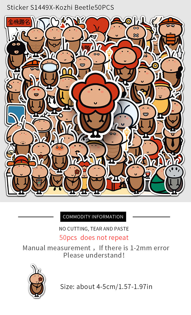 50PCS Kawaii Cockroach Stickers DIY Skateboard Fridge Laptop Waterproof ...