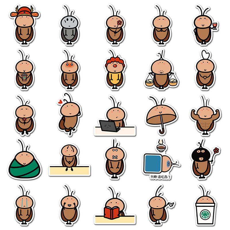 50PCS Kawaii Cockroach Stickers DIY Skateboard Fridge Laptop Waterproof ...