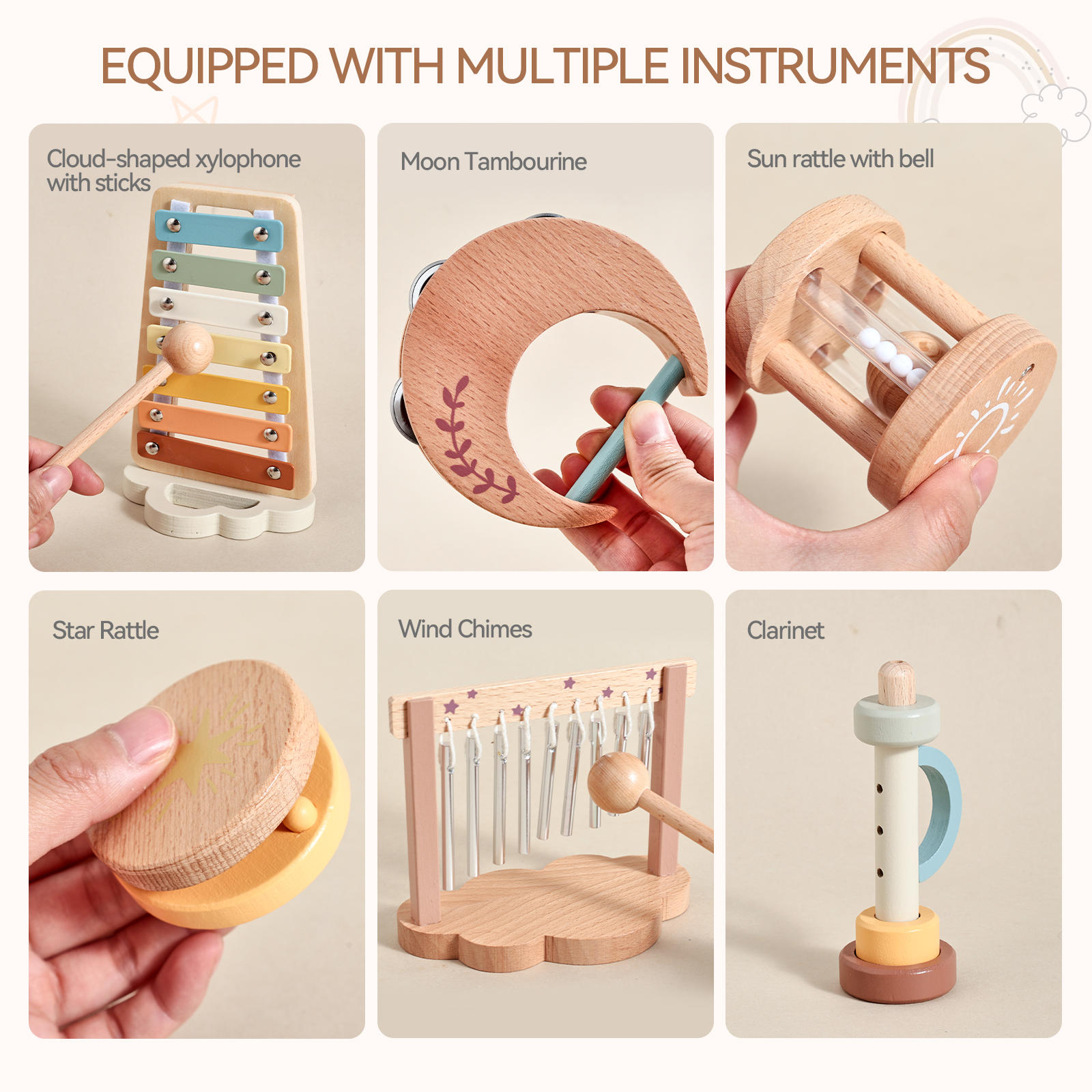 Wooden Musical Instruments Set Montessori Percussion Educational ...