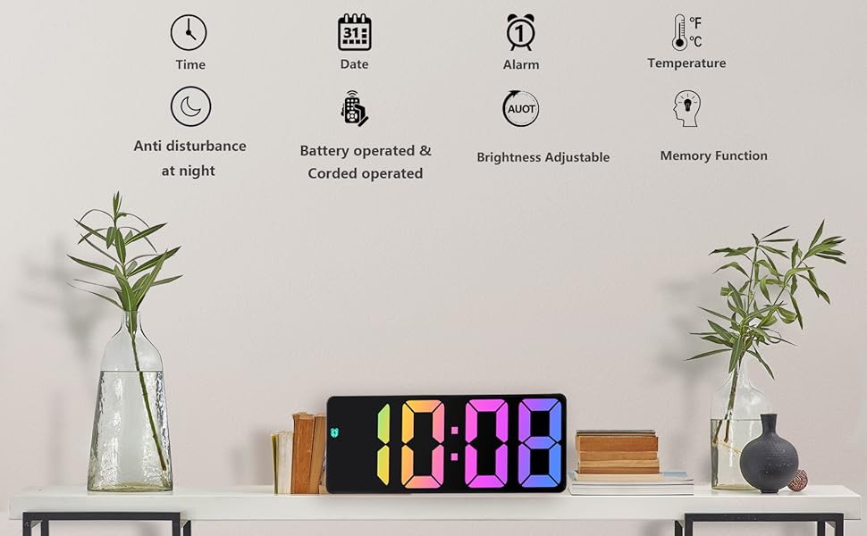 LED Desk Clock - With Alarm Clock and Temperature Display - Bedroom and ...
