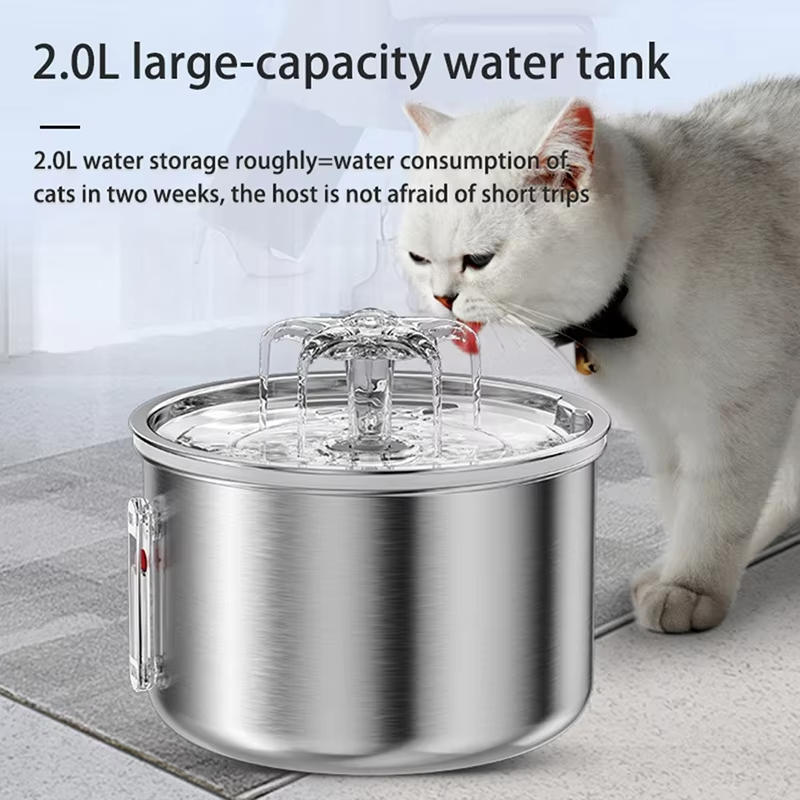 2.2L Stainless Steel Water Fountain Pet Dog Cat Drinking Dispenser Fil