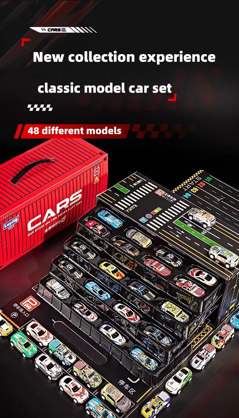 48 PCS non-repetitive metal toy car gift box set with parking ...