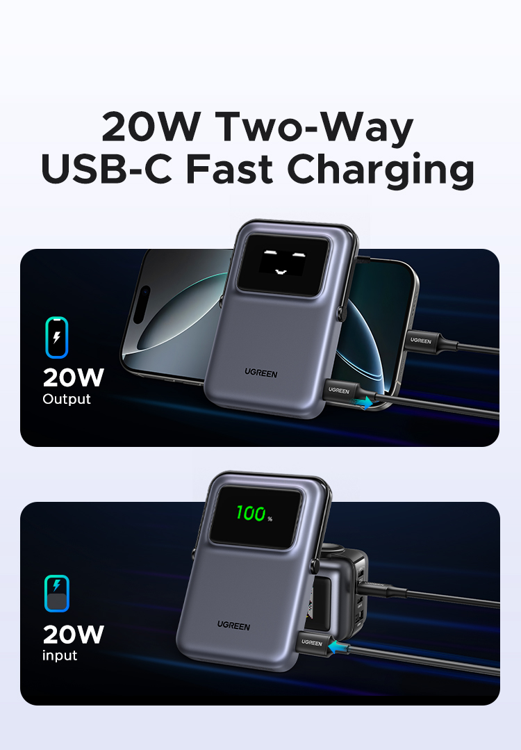 UGREEN Uno 10000mAh Magnetic Power Bank 15W Wireless Fast Charging with Qi2 Certified Power Bank with Stand and Display, Wireless Compatible with iPhone 16 Pro Max/16 Pro/16/15-12 (Black