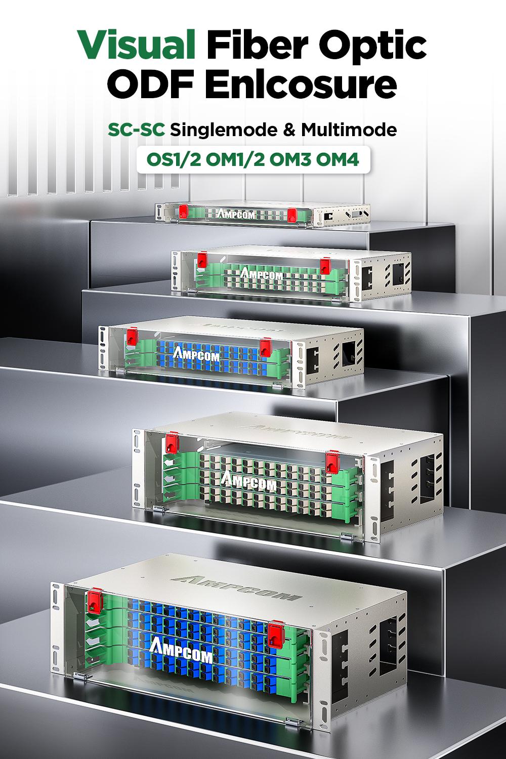 AMPCOM 24 to 96 Core SC Rack Mount Visual Fiber Optic ODF Enclosure ...