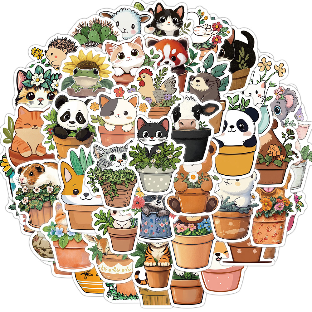 [Large Sticker]50PCS Mixed Cartoon Planter Animals Cute Graffiti ...