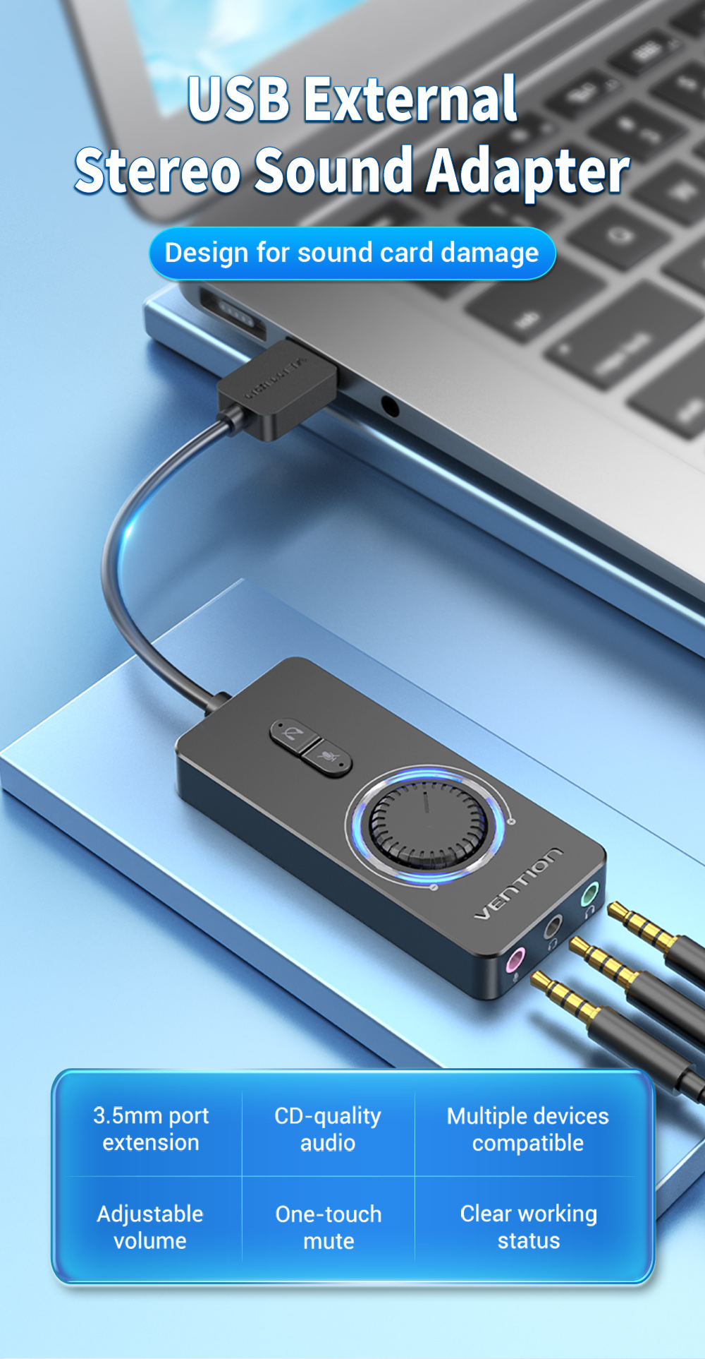 Vention Sound Card USB External Stereo Sound Adapter with Volume ...