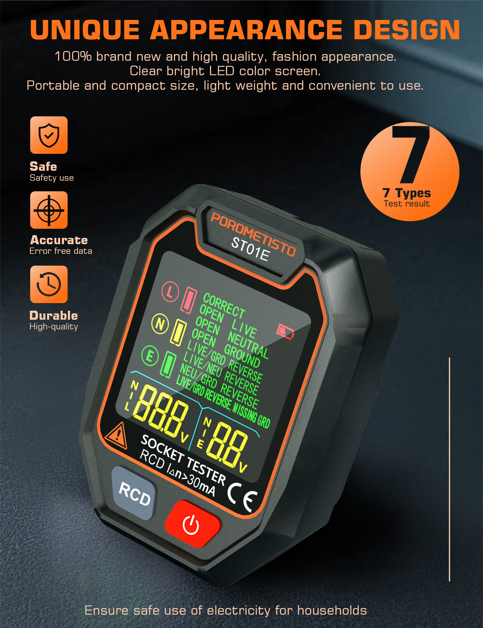 POROMETISTO ST01 Digital Socket Tester Pro Voltage Test RCD/GFCI Socket ...