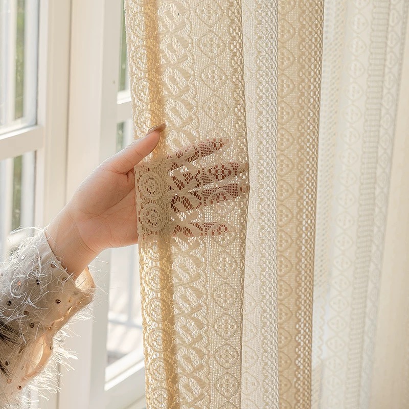 Boho Hollow Lace Sheer Day Curtain For Living Room Bedroom Half Long ...