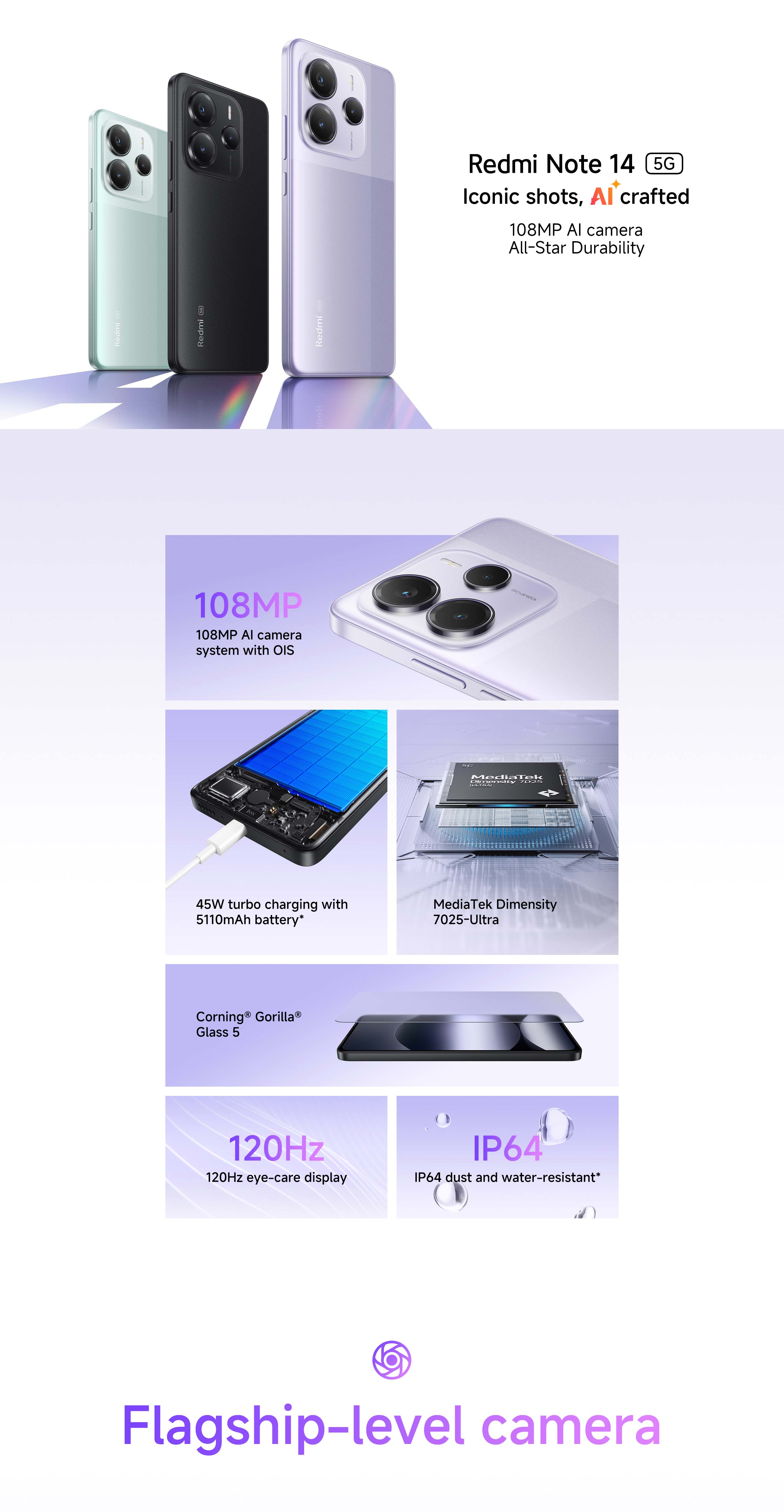 XIAOMI Redmi Note 14 5G Smartphone 8+256GB 108MP MediaTek Dimensity