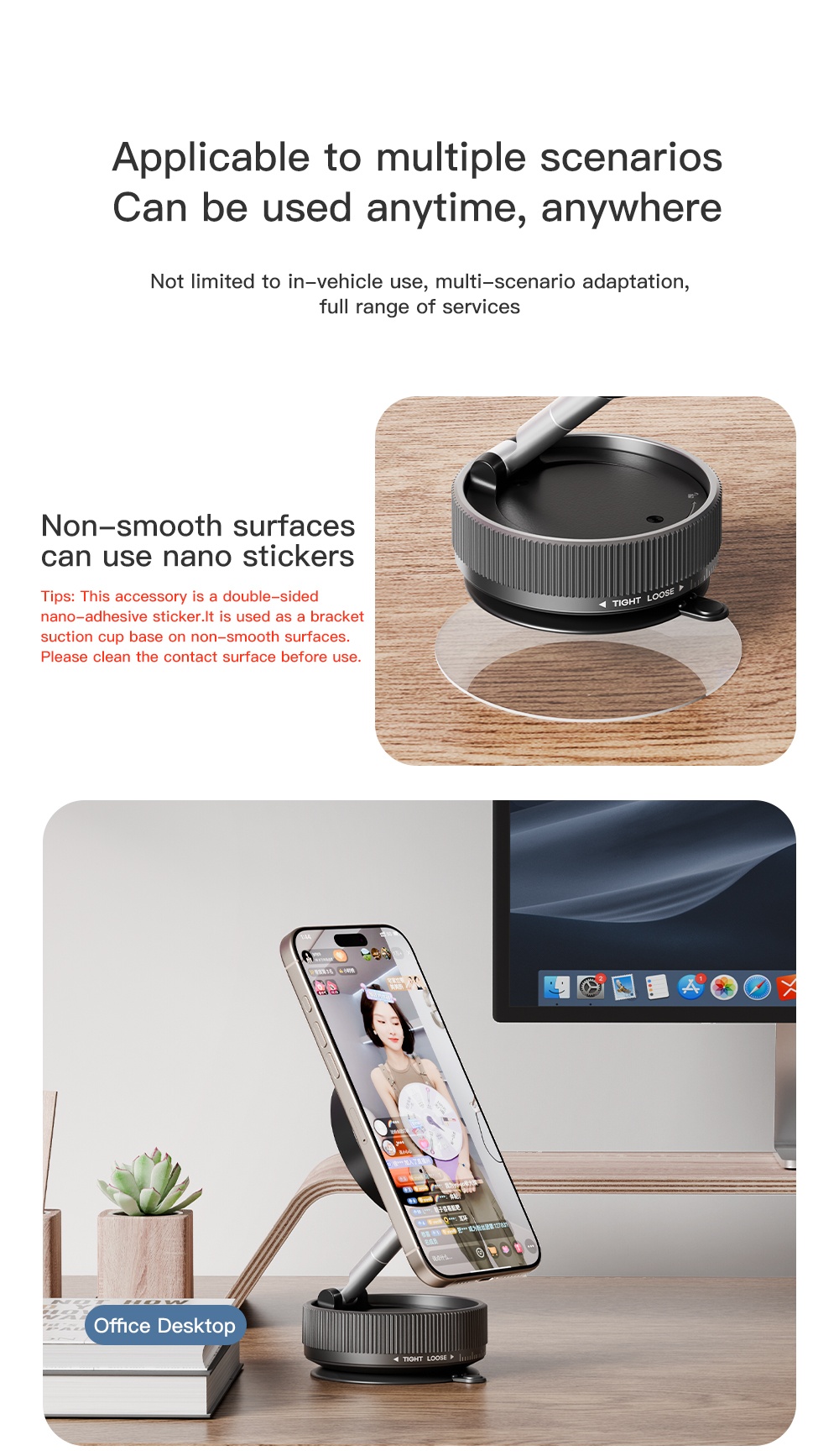 2/1 PCS 2025 Vacuum Adsorption Magnetic Bracket, 360 Adjustable Vacuum Magnetic Phone Holder, Rotation Suction Cup Phone Holder