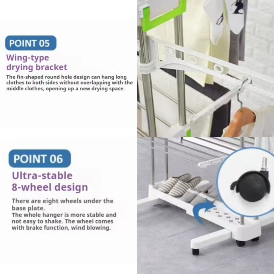 Drying Rack Foldable Clothes Rack With Wheels Adjustable Shrinking ...