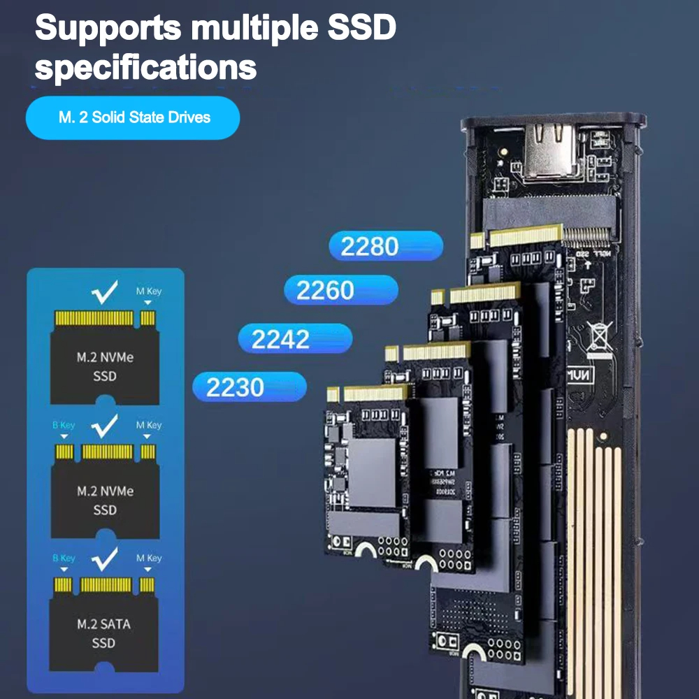 NVME NGFF SATA M.2 Solid State Drive External Enclosure 2230/2242/2260 ...