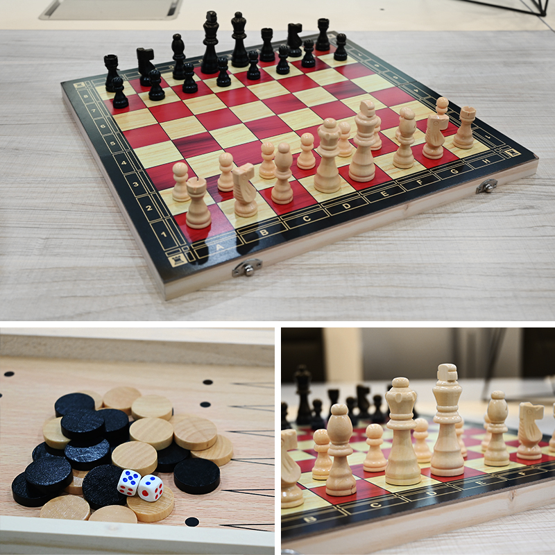【Ship in 12h】5 Size Wooden Chess Set 3-in-1 Foldable Board Chess ...