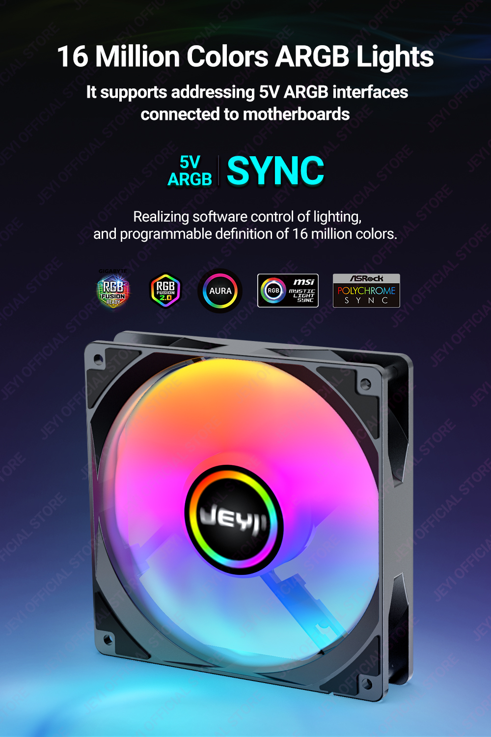 JEYI 120mm PC ARGB Cooling Fan AURA SYNC RGB Computer Fans Ultra Silent ...