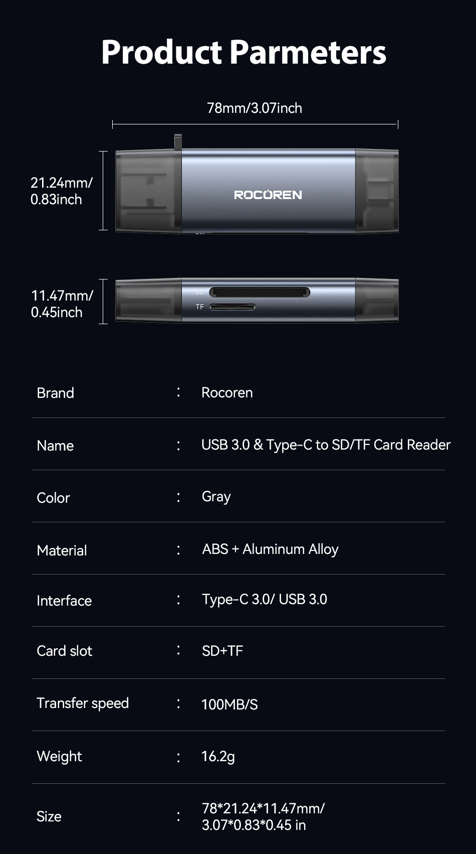 Rocoren Fast Card Reader 2 in 1 SD TF OTG Type-C& USB 3.0 Smart Memory ...