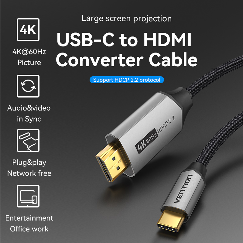 Vention Type C To HDMI Cable Support HDCP 2.2 4K 60HZ C to HDMI Adapter ...