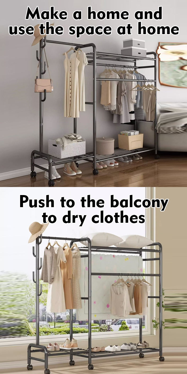 STYF【SG Local Seller 】Multi-functional Carbon Steel Clothes Hanger Rack ...