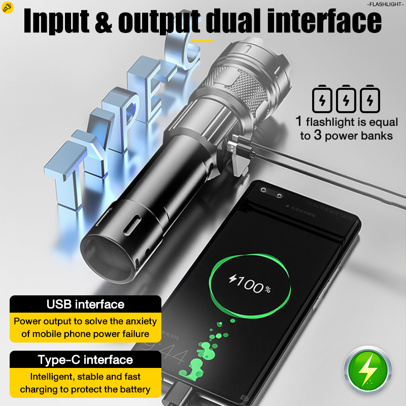 [10000m long shot] flashlight rechargeable P50 LCD display 50000mAh ...