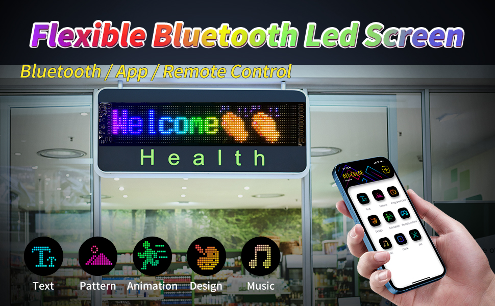 LED Matrix Pixel LED Car Display Panel Bluetooth APP USB 5V Flexible ...