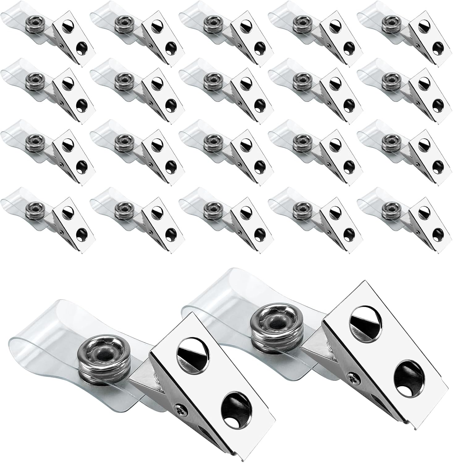 100Pcs Premium Metal Badge Clips with Clear PVC Straps for ID Cards ...