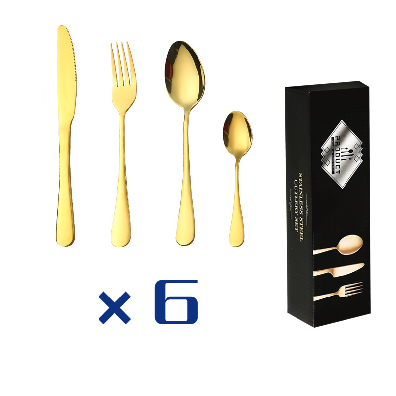 24-piece gift box stainless steel spoon and fork set gold cutlery set ...