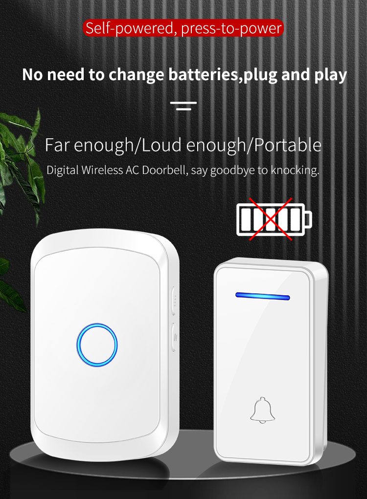 Smart Call Doorbell Wireless Self-Powered Waterproof Welcome Doorbell ...