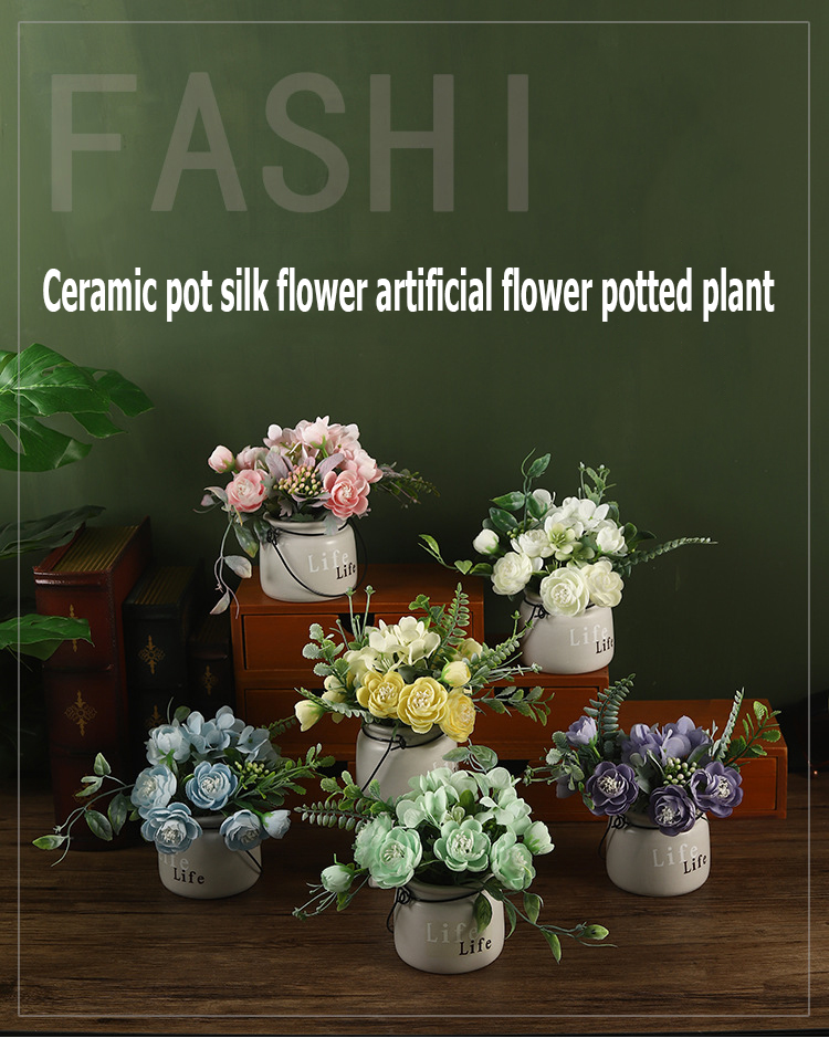 【SG Inventory】Ceramic pot silk flower artificial flower potted plant ...