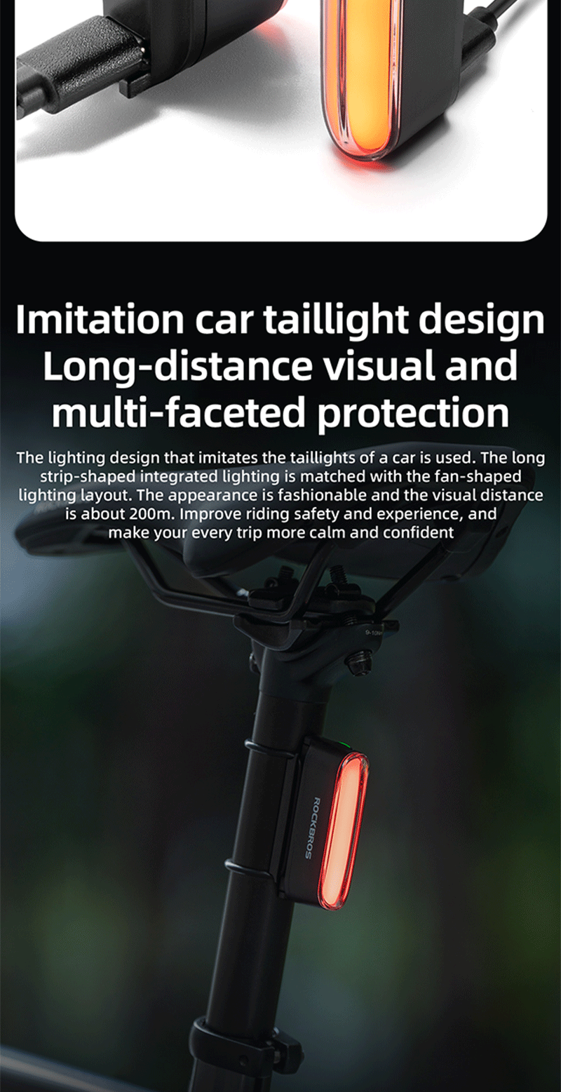 【3-day Delivery】ROCKBROS Biycle Smart Brake Magnetic Taillight IPX6 ...