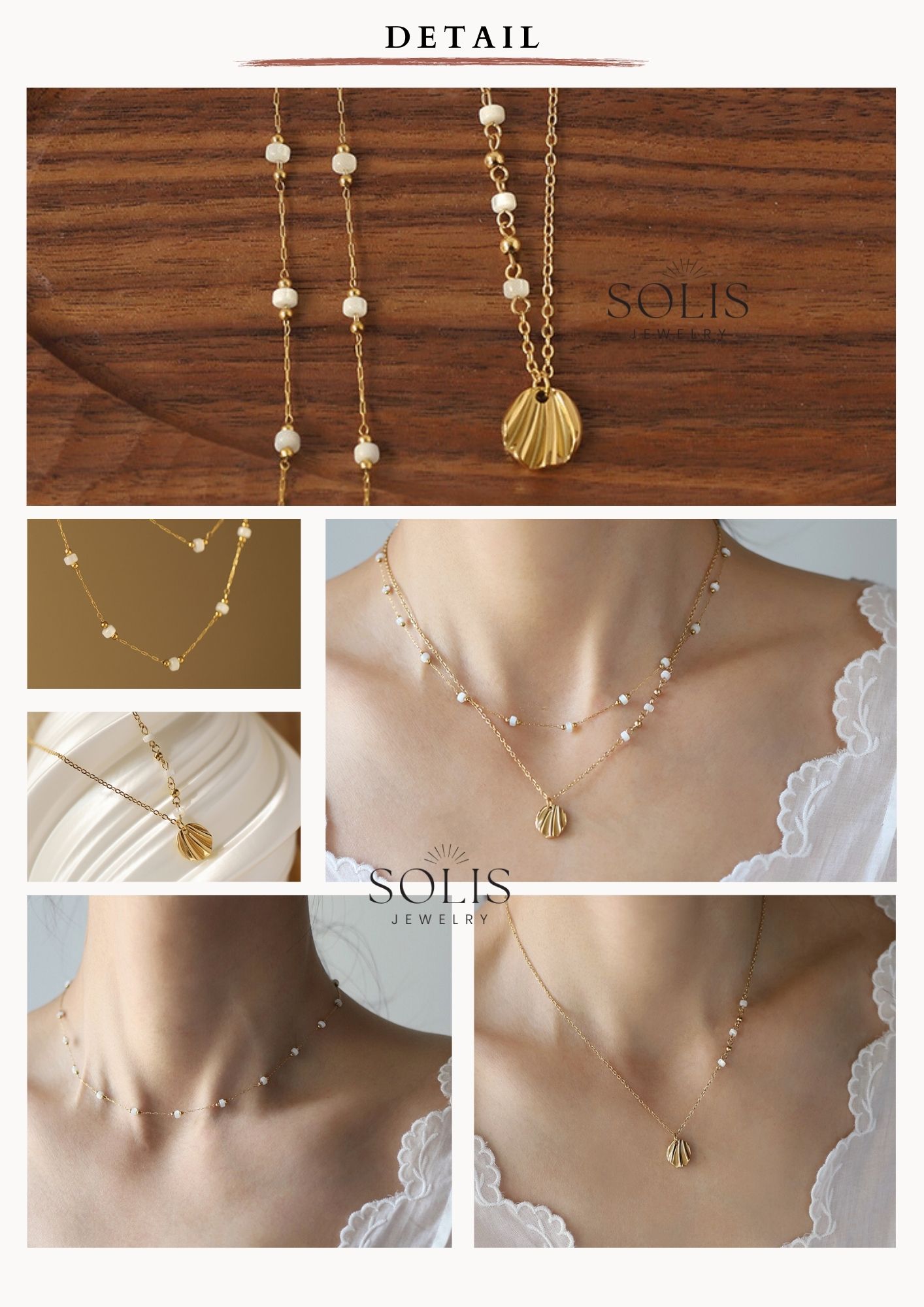 Summer Beach Seashell Pendant Beaded Chain Necklace • Waterproof Non ...