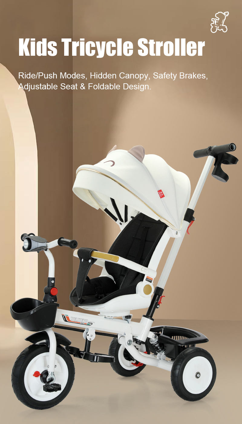 SG STOCK Kids Tricycle Stroller Multifunction Baby Trike Hidden Canopy ...