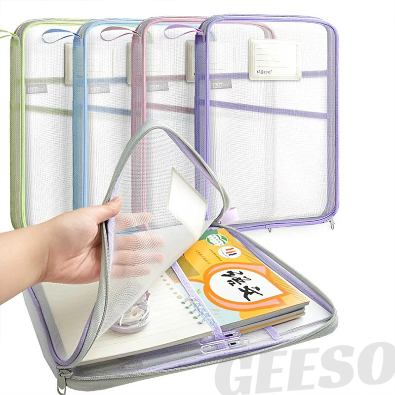 GEESO Student Transparent Mesh L-shaped Large Opening Book Storage Bag ...
