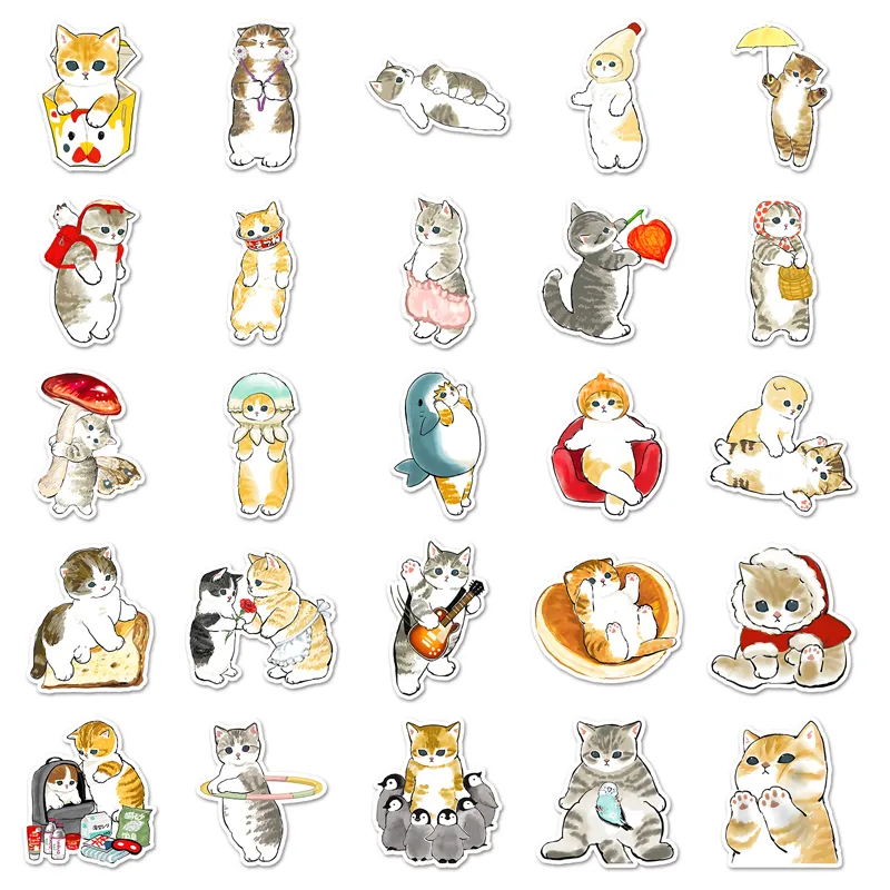 100pcs Cute Cartoon Cat Sticker Kawaii Cat Animal Graffiti Waterproof ...