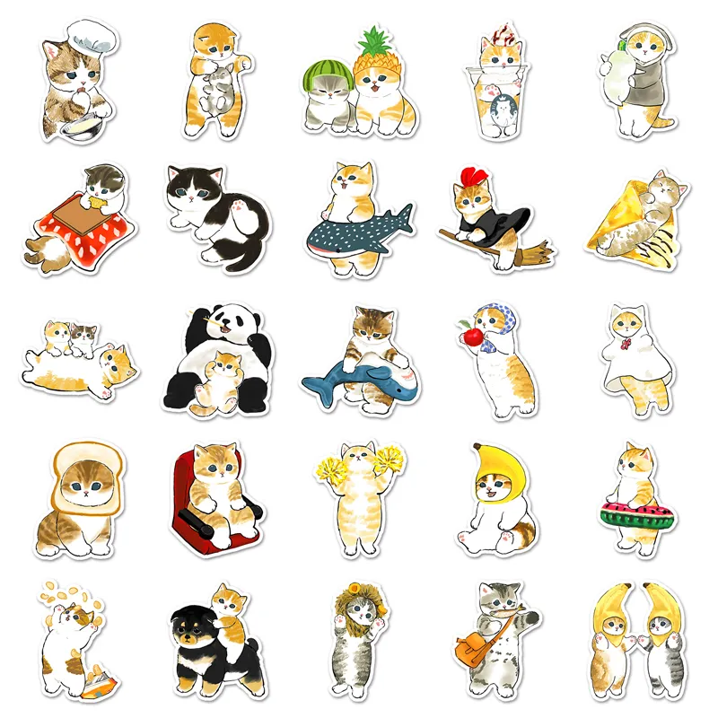 100pcs Cute Cartoon Cat Sticker Kawaii Cat Animal Graffiti Waterproof ...