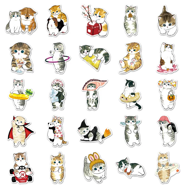 100pcs Cute Cartoon Cat Sticker Kawaii Cat Animal Graffiti Waterproof ...