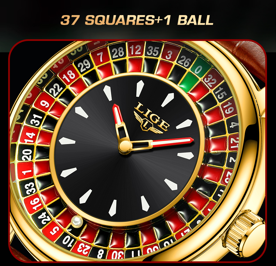 LIGE Fashion Watch Unisex Rotating Dial Roulette Business Waterproof ...