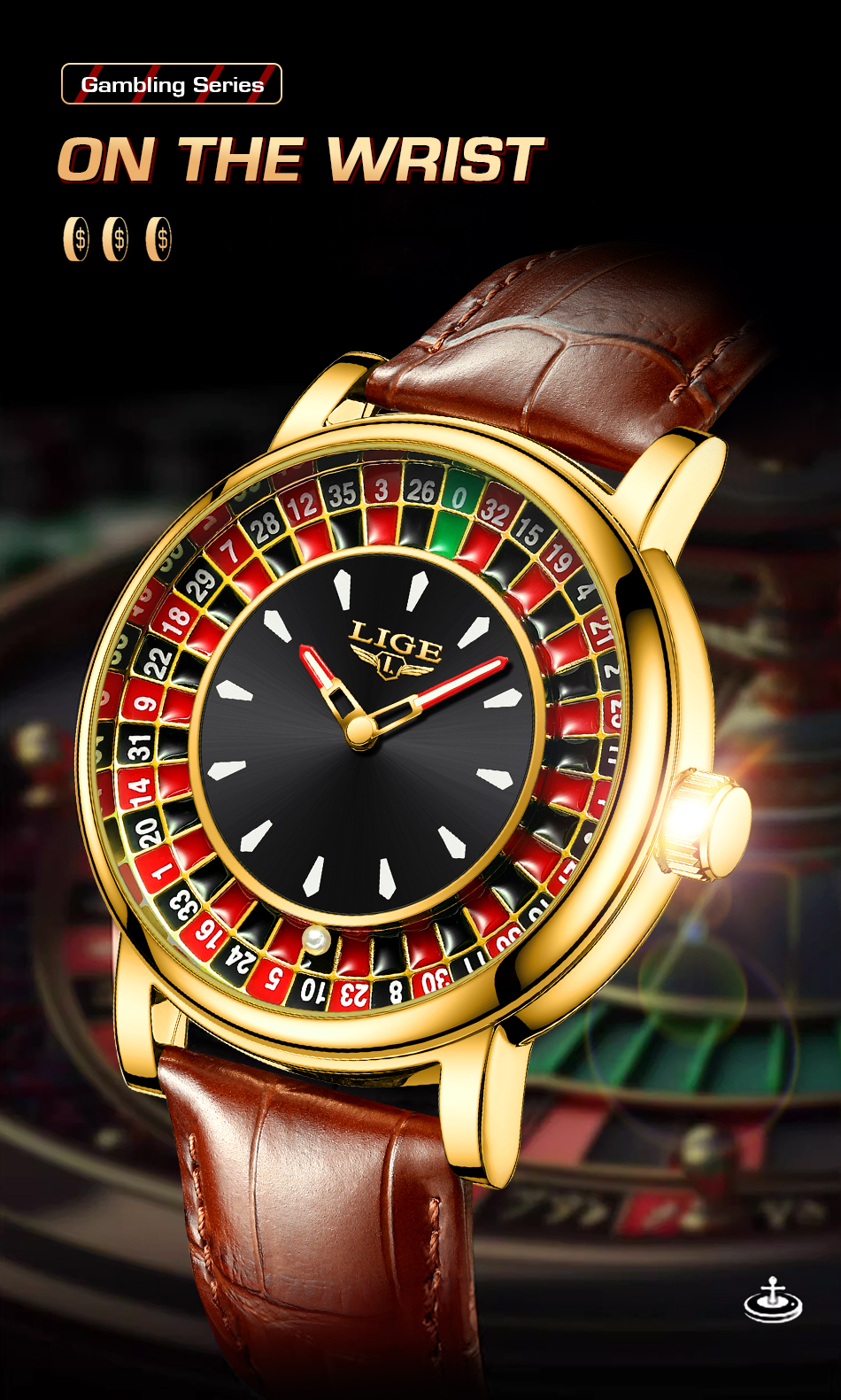 LIGE Fashion Watch Unisex Rotating Dial Roulette Business Waterproof ...