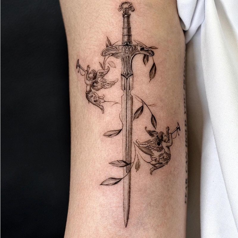 Holy Sword Pattern Tattoo Mighty Male Arm Plant Tattoo Waterproof ...