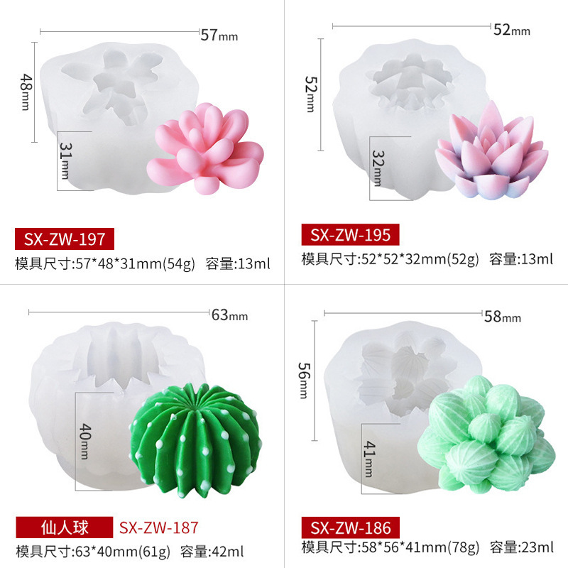7 In 1 Succulent Cactus Silicone Mold DIY Handmade Soap Aroma Candles ...