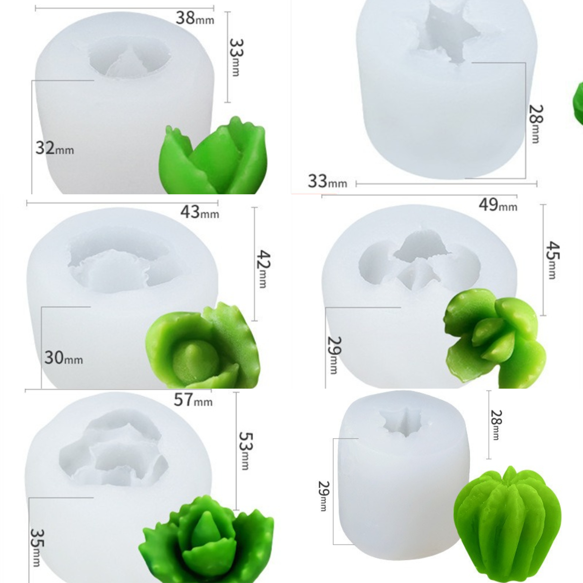 7 In 1 Succulent Cactus Silicone Mold DIY Handmade Soap Aroma Candles ...